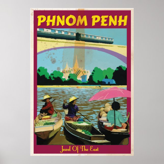Pôster cartaz de viagem vintage Phnom Penh (Frente)