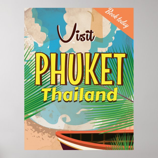 Poster Cartaz de viagem vintage Phuket Tailândia (Frente)