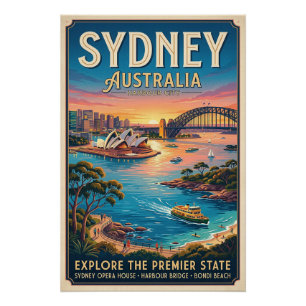 Pôster Cartaz de Viagem Vintage Sydney Austrália
