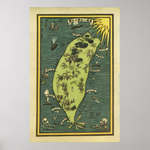 Poster Cartaz de Viagem Vintage Taiwan Mapa Era Japonesa