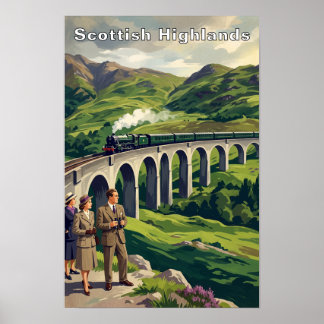 Poster Cartaz de Viagem Vintage Terreno Escocês das Highl