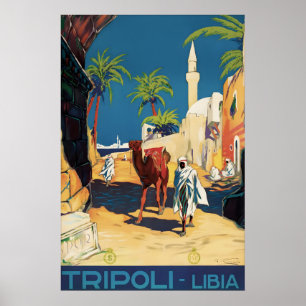 Poster Cartaz de Viagem Vintage Trípoli Líbia, Camelo