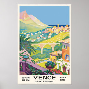Poster Cartaz de Viagem Vintage Vence França Arte Persona