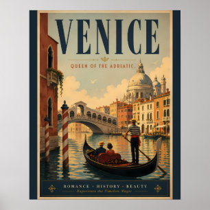 Poster Cartaz de Viagem Vintage Veneza com Gôndola e Hist