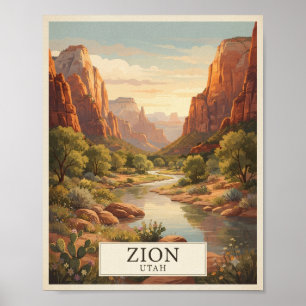Poster Cartaz de Viagem Vintage Zion Utah Canyon Red Ro