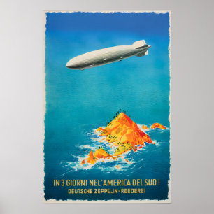 Poster Cartaz de Viagem Zeppelin Arte Vintage Alemã-Itali