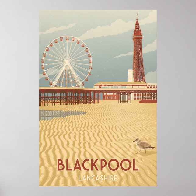 Poster Cartaz de Viagens da Costa Marítima de Blackpool (Frente)