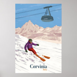 Poster Cartaz de Viagens da Estação de Esqui Cervinia Itá