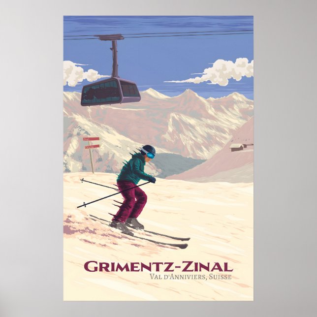 Poster Cartaz de Viagens da Estação de Esqui Grimentz-Zin (Frente)