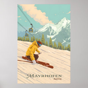 Poster Cartaz de Viagens da Estação de Esqui Mayrhofen Áu