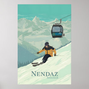 Poster Cartaz de Viagens da Estação de Esqui Nendaz Suíça