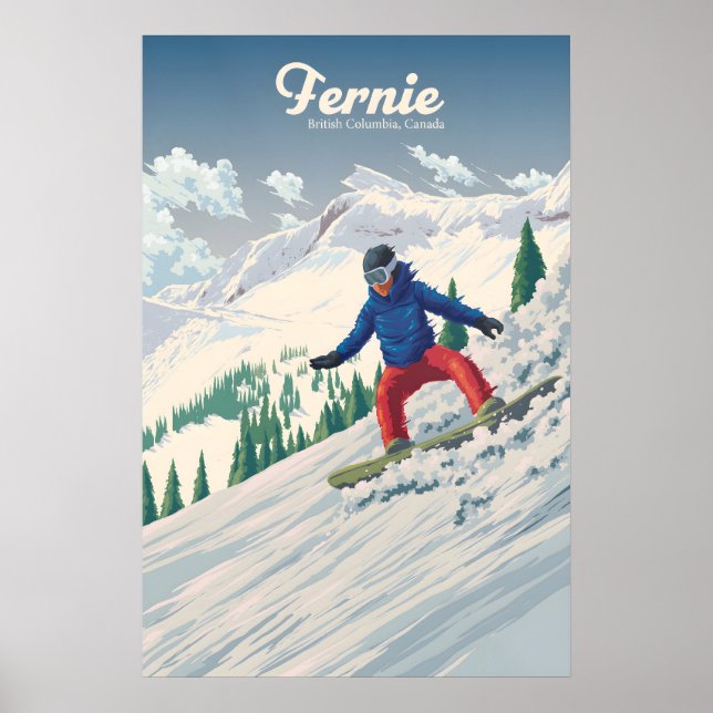 Poster Cartaz de Viagens de Esqui de Fernie Canadá (Frente)