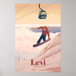 Poster Cartaz de Viagens de Esqui de Levi Lapônia Finlând