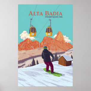 Poster Cartaz de Viagens de Snowboard Alta Badia