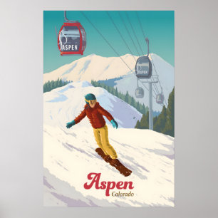 Poster Cartaz de Viagens de Snowboard Aspen Colorado