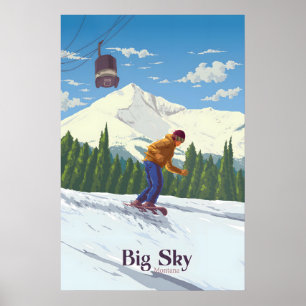 Poster Cartaz de Viagens de Snowboard Big Sky Montana