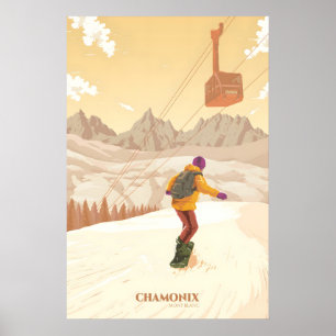 Poster Cartaz de Viagens de Snowboard Chamonix Mont Blanc