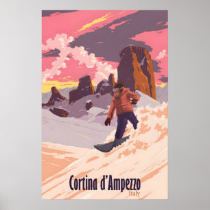 Poster Cartaz de Viagens de Snowboard Cortina d'Ampezzo