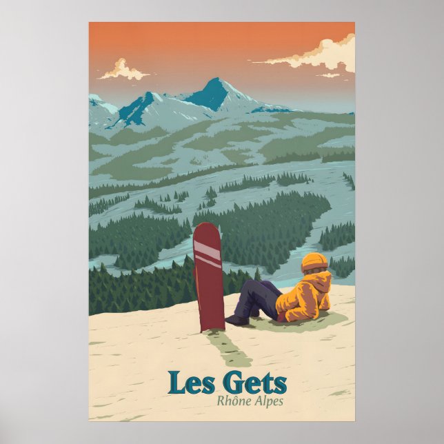 Poster Cartaz de Viagens de Snowboard de Les Gets (Frente)