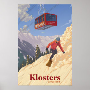 Poster Cartaz de Viagens de Snowboard Klosters Suíça