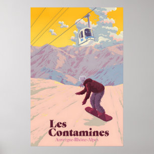 Poster Cartaz de Viagens de Snowboarding Les Contamines M
