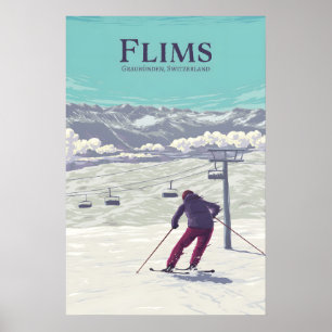 Poster Cartaz de Viagens do Resort de Esqui Flims