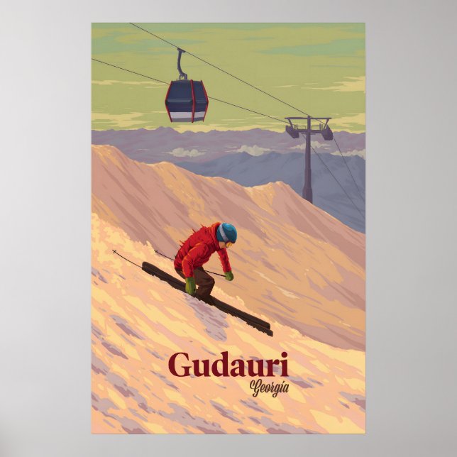 Poster Cartaz de Viagens do Resort de Esqui Gudauri Geórg (Frente)
