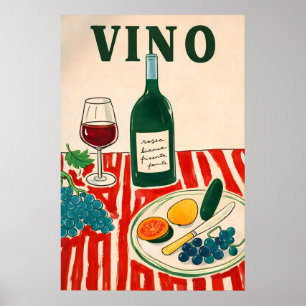 Poster Cartaz de Vino Wine, Arte de Parede de Cozinha Ita