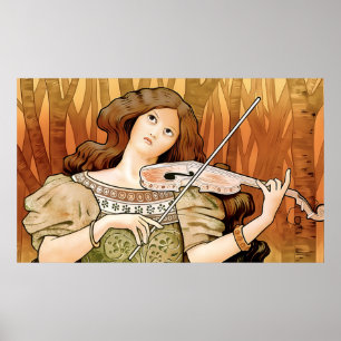Poster Cartaz de Violino Art Nouveau Vintage   Música Ele