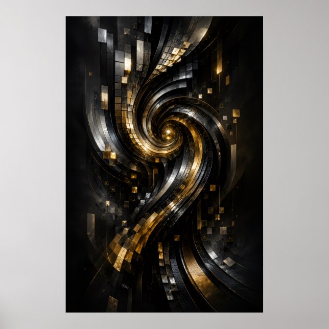 Poster Cartaz de Vórtice Espiral Dourado (Frente)
