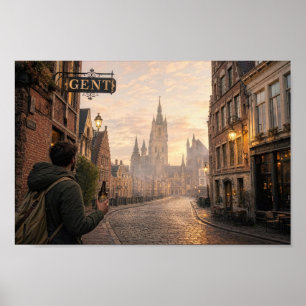 Poster Cartaz de Wanderlust da Catedral Dourada de Ghent