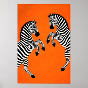 Poster Cartaz de Zebra, Fundo Laranja, Animal Moderno