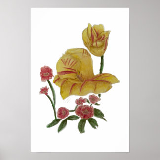 Poster Cartaz Desenho de Flor em Aquarela