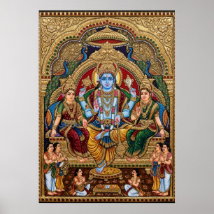 Poster Cartaz Devocional Tanjore Vishnu   Índia Tradicion