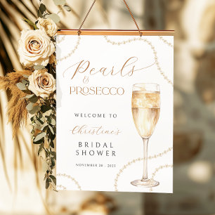 Poster Cartaz Digital de Chá de Noiva Pérolas Prosecco