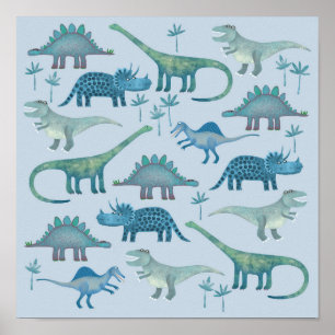 Poster Cartaz Dinossauros Azuis