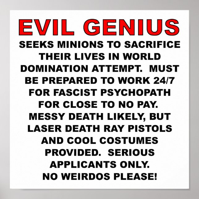 Pôster Cartaz Divertido de Anúncio de Vilão Procurado (Frente)