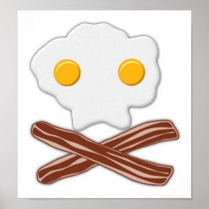 Pôster Cartaz Divertido de Crânio com Ovos e Bacon