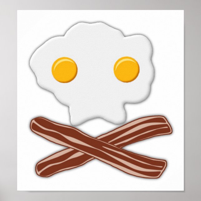 Pôster Cartaz Divertido de Crânio com Ovos e Bacon (Frente)