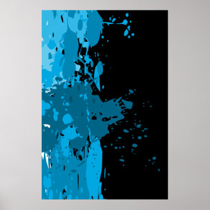 Poster Cartaz Divertido de Pintura Abstrata Azul e Preto
