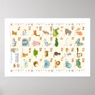 Pôster Cartaz do Alfabeto Animal em Português, ABC animai