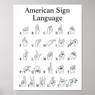Poster Cartaz do Alfabeto da Língua de Sinais Americana