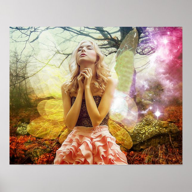 Pôster Cartaz do Anjo Orando Arte e cores lindas (Frente)