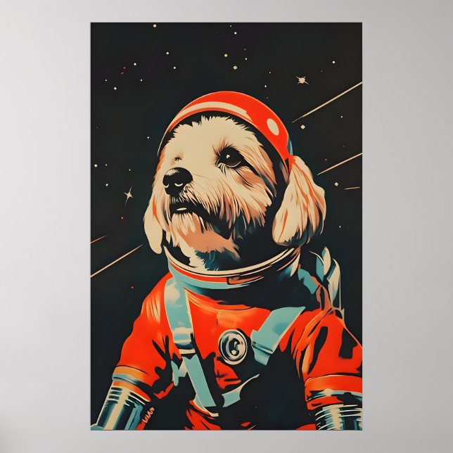Poster Cartaz do Astronauta Lhasa Apso, Lhasa Apso Retrô (Frente)