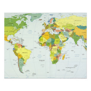Pôster Cartaz do Atlas Político do Mapa Mundial: Decoraçã