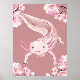 Poster Cartaz do Axolote Floral Rosa