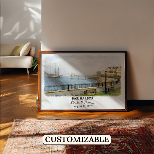 Poster Cartaz do Bar Harbor Maine, Aquarela, Personalizad