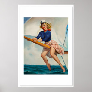 Poster Cartaz do barco da garota pin-up marinheira de Elv