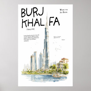 Poster Cartaz do Burj Khalifa Dubai UAE Silhueta Modern