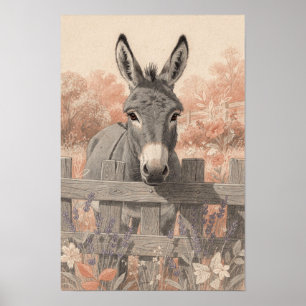 Poster Cartaz do Burro Cinza no Jardim de Lavanda